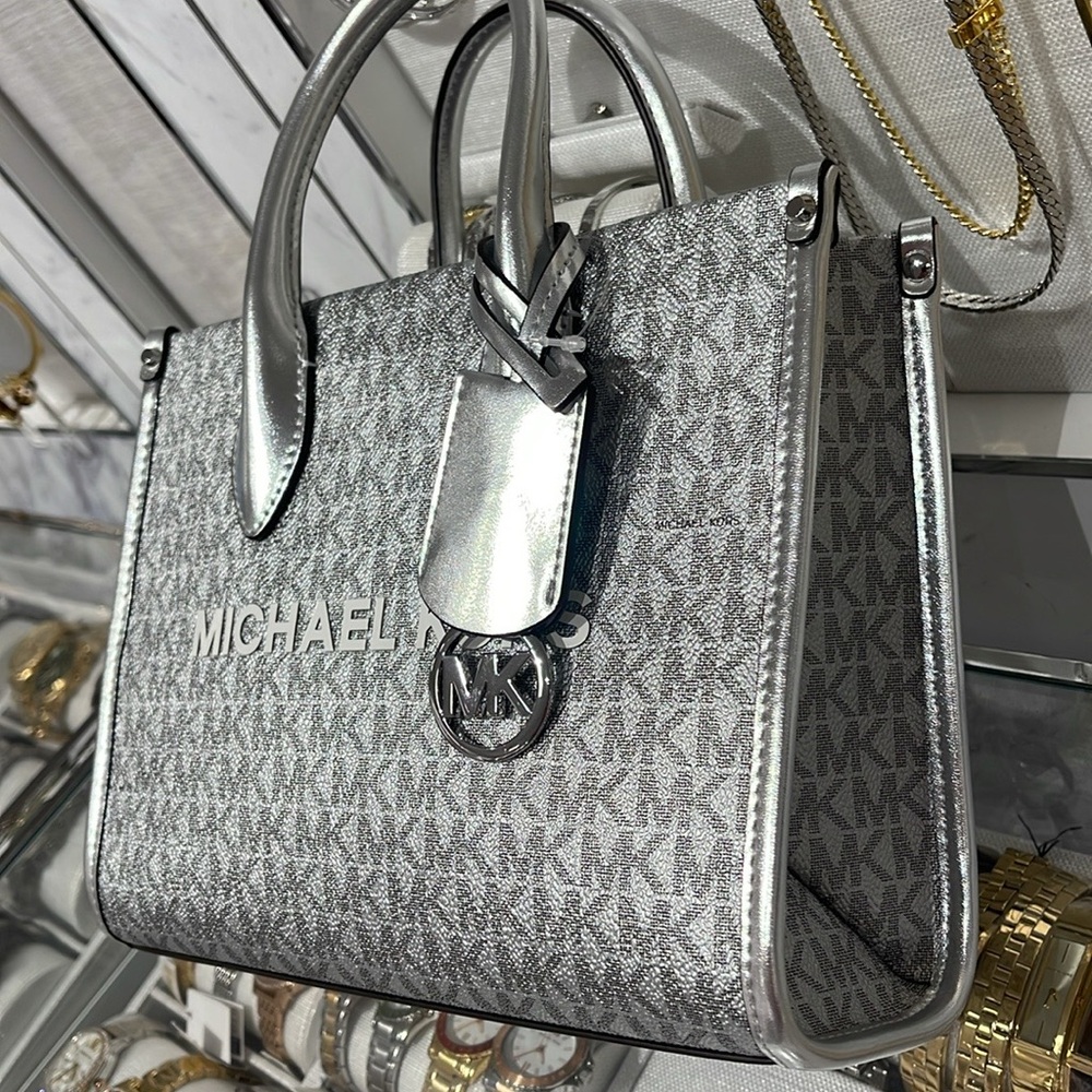Michael Kors Mirella Small Metallic Signature Logo Crossbody Bag 
Silver 
NWT - Picture 7 of 16